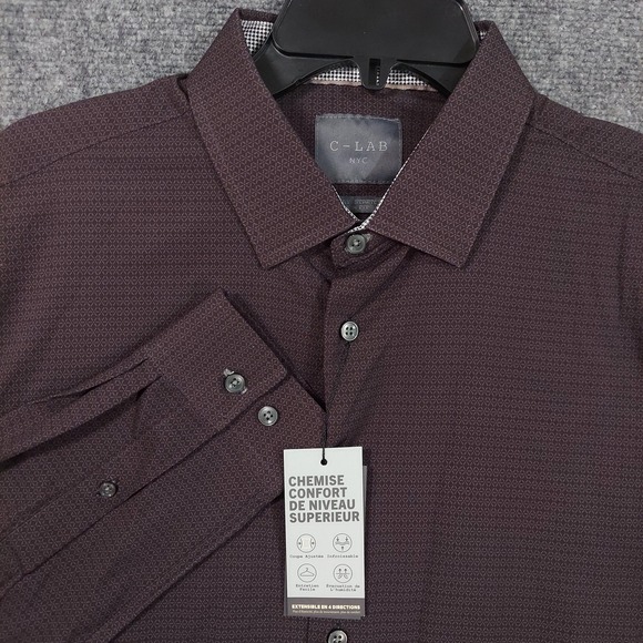 C-LAB Shirt Mens 16.5 Black Stretch Slim Fit Dress Long Sleeve Wrinkle Resistant - Picture 1 of 11